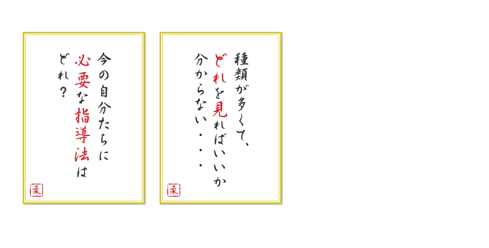 種類が多くて、どれを見ればいいか分からない…　今の自分たちに必要な指導法はどれ？